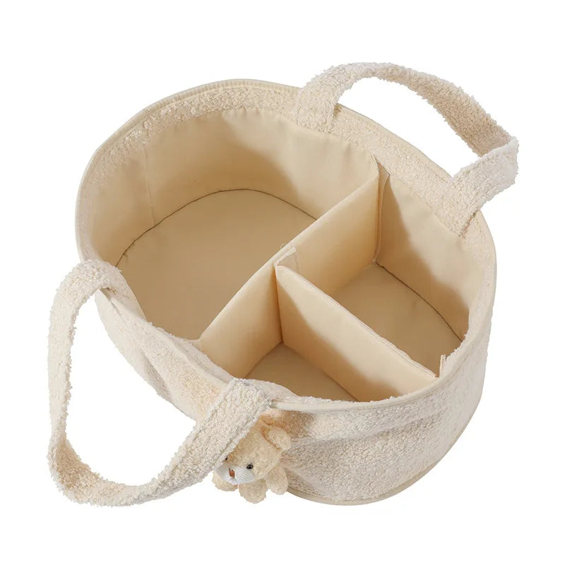 Customized Name Baby Diaper Bags Storage Basket with Bear Pendant Nursery Organizer Basket Storage for Baby Stuff Mom Nappy Bag