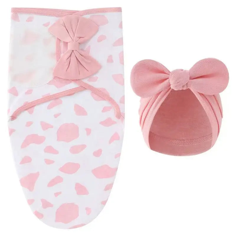 Baby Blanket Hat Set Cartoon Printed Cotton Newborn Swaddle Adjustable Infant Sleeping Swaddle Wraps All Seasons 0-6 Months
