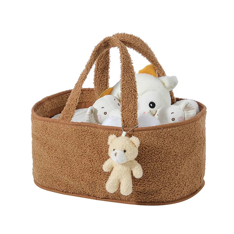 Customized Name Baby Diaper Bags Storage Basket with Bear Pendant Nursery Organizer Basket Storage for Baby Stuff Mom Nappy Bag